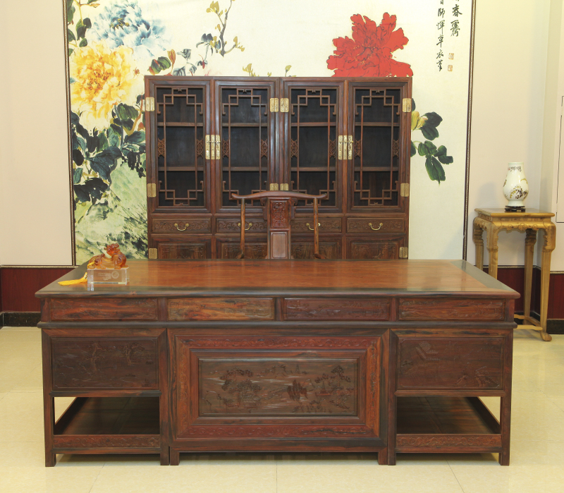 大紅酸枝·書柜+2.2米辦公臺